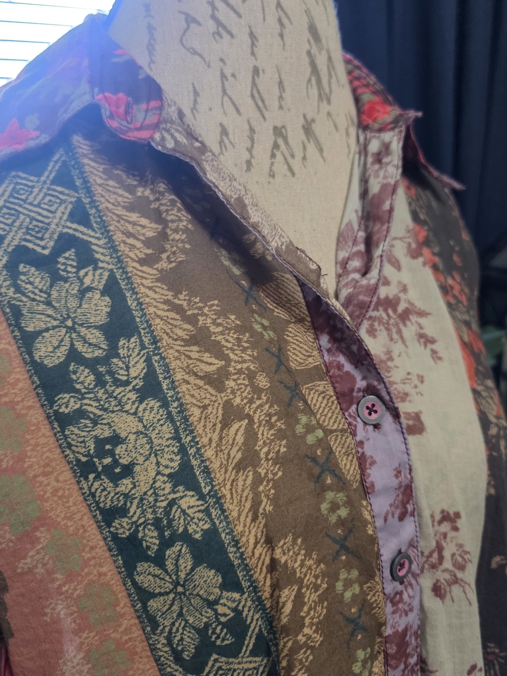 We The Free Oversized Flowy Lightweight Floral Patchwork Button-Up Shirt - Picture 3 of 12